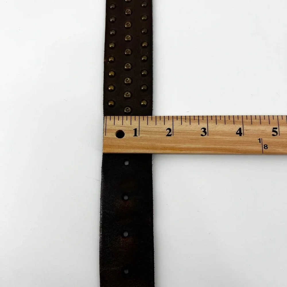 Liebeskind Berlin Studded Belt Womens 85cm Brown Leather Vintage Brass LKB606